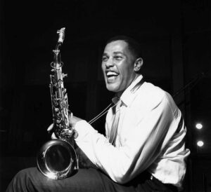 Black and white photograph of Dexter Gordon by Francis Wolff.