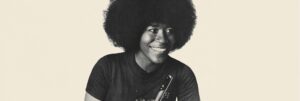 Black and white photograph of jazz flautist Bobbi Humphrey.