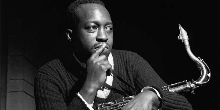 Black and white photograph of Jazz musician Hank Mobley by Francis Wolff.